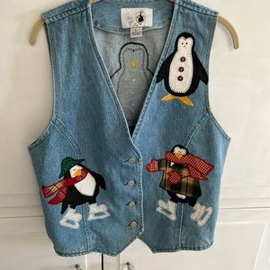 Denim Penguins Skating Jean Vest